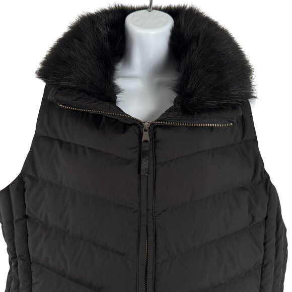 Talbots Puffer Down Vest Womens Large Black Faux Fur Full Zip Outdoor CJ-2103 - Picture 3 of 8